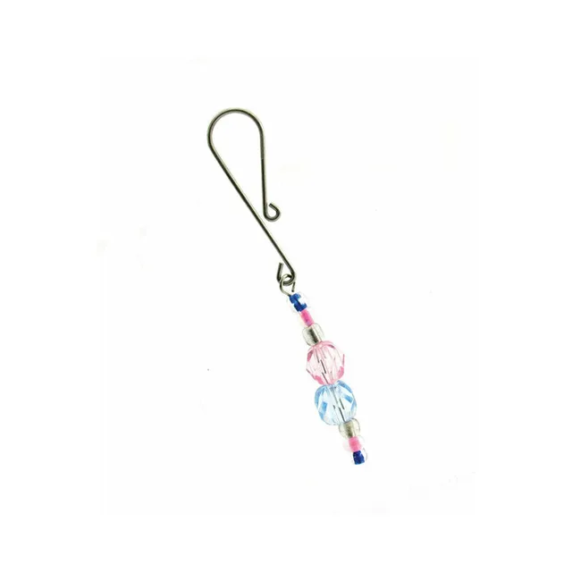 silver-tone loop clit clamp with translucent pink blue and clear faceted beads