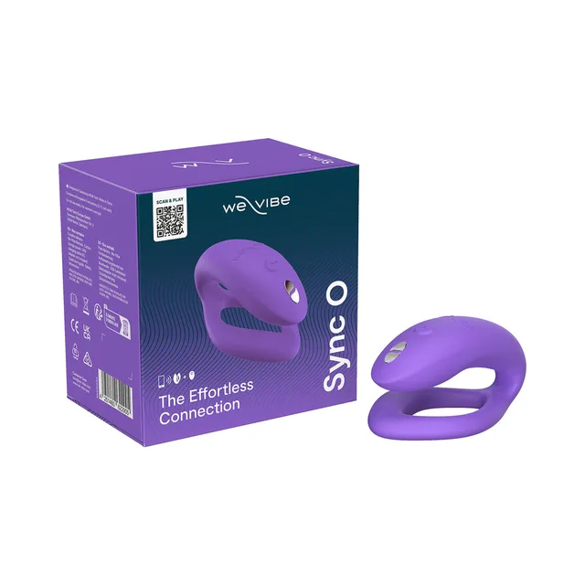 Light-purple We-Vibe Sync O loop vibrator beside purple product box