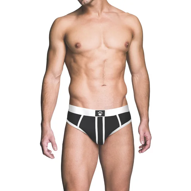 Front view of black and white Prowler RED brief size XL