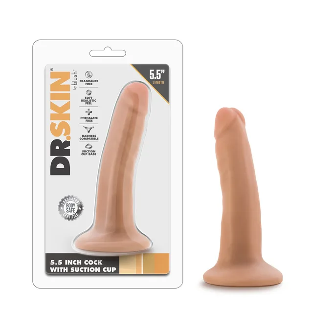 Beige Dr. Skin 5.5-inch dildo with clear retail package