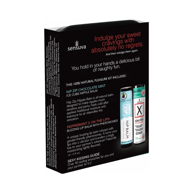 Rear of Chocolate Peppermint kit box with two balm tubes pictured