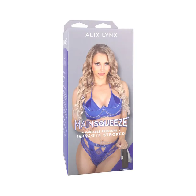 Alix Lynx Main Squeeze ULTRASKYN stroker retail box with purple side panel