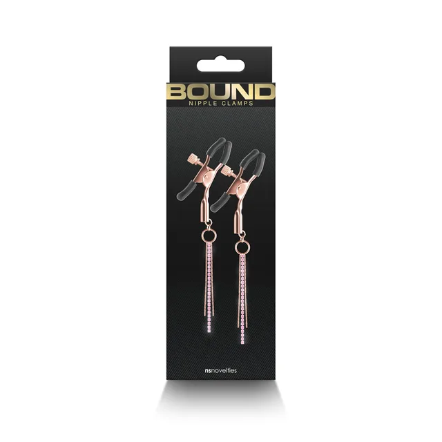 NS Novelties Bound D3 rose gold chain nipple clamps front retail package