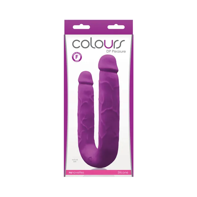 Colours purple dual-ended dildo in white retail package