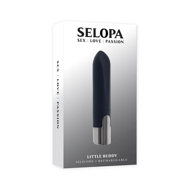 Selopa Little Buddy black bullet vibrator pictured on white retail box