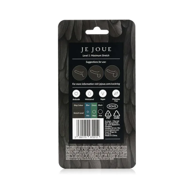 Back of Je Joue Maximum Stretch ring package