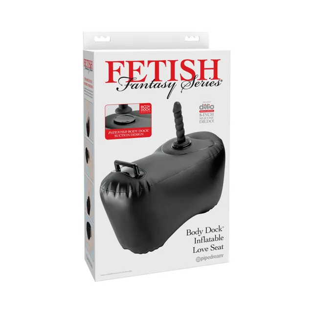 Black Body Dock inflatable love seat pictured on white box