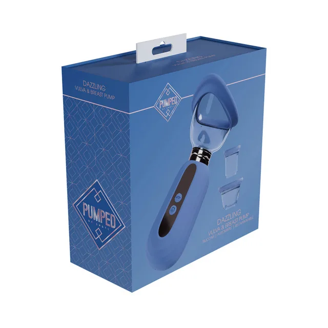 blue Shots Pumped Dazzling vacuum pump displayed on blue retail box
