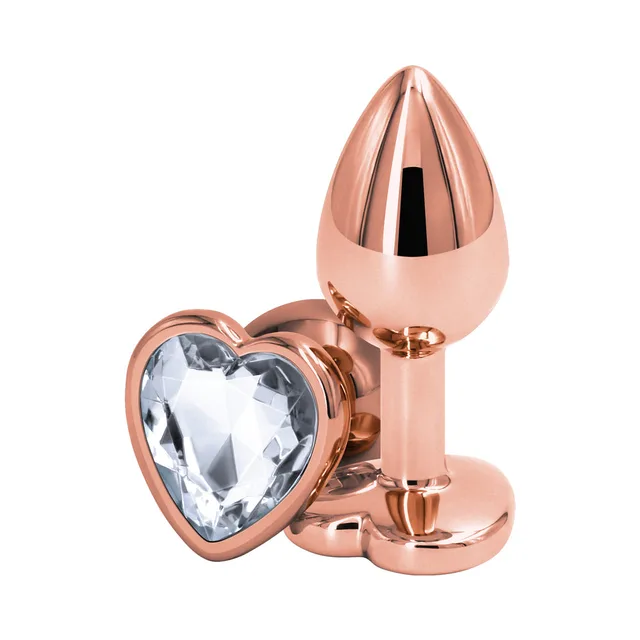 Rose gold small plug with clear faceted heart jewel base