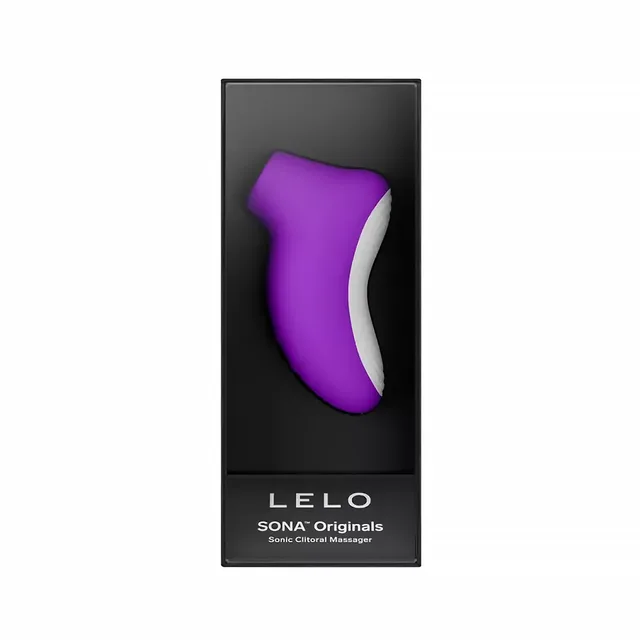 Purple-and-white LELO SONA Originals massager in black retail box