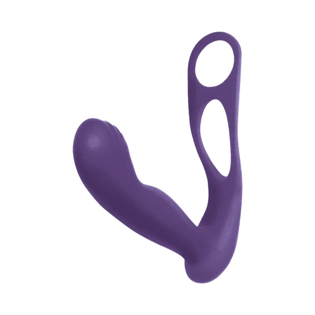 Front view of purple curved massager and double-loop handle