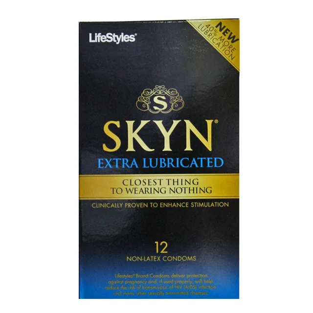 LifeStyles SKYN Extra Lubricated black and gold 12-count condom box front