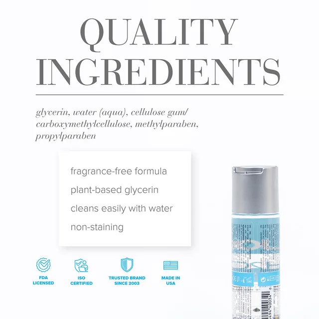 System JO H2O bottle beside glycerin and cellulose gum ingredient graphic
