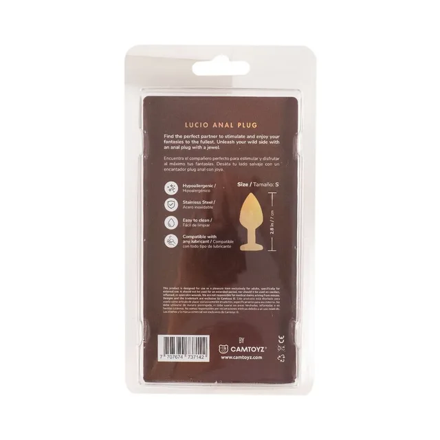 Camtoyz Lucio rose-gold anal plug retail package rear panel