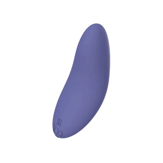 Spectrum Essentials purple compact rechargeable external vibrator front-left view of the curved oval body
