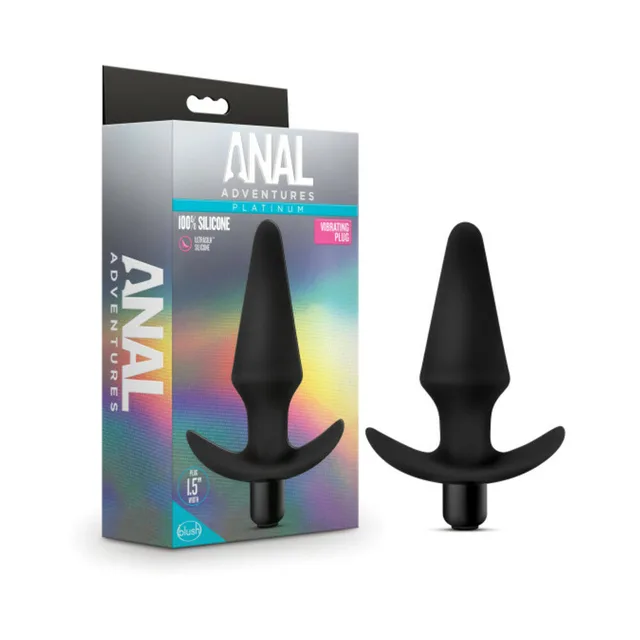 Black Anal Adventures vibrating plug beside retail package