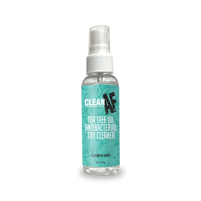 Clean AF Tea Tree 2 oz clear spray bottle with turquoise label