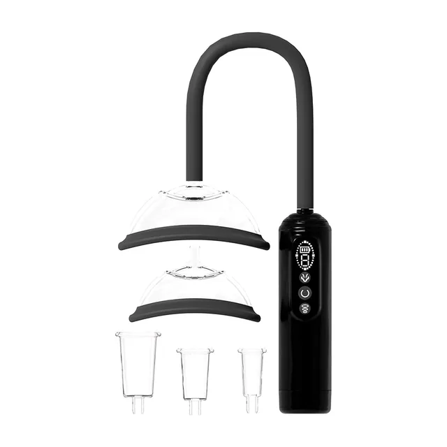 PUMPED black rechargeable pump with black tube clear cups and three adapters