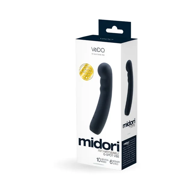 Black VeDO Midori rechargeable G-spot vibrator retail box