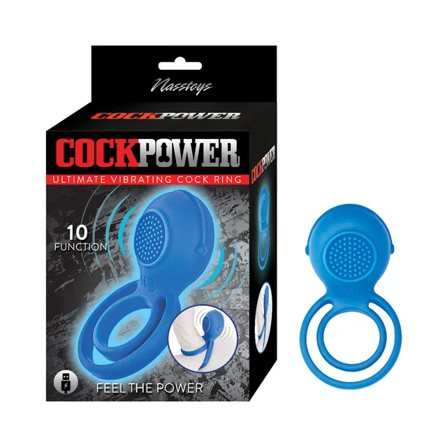 Blue Cockpower Ultimate dual-loop vibrating ring beside black retail box