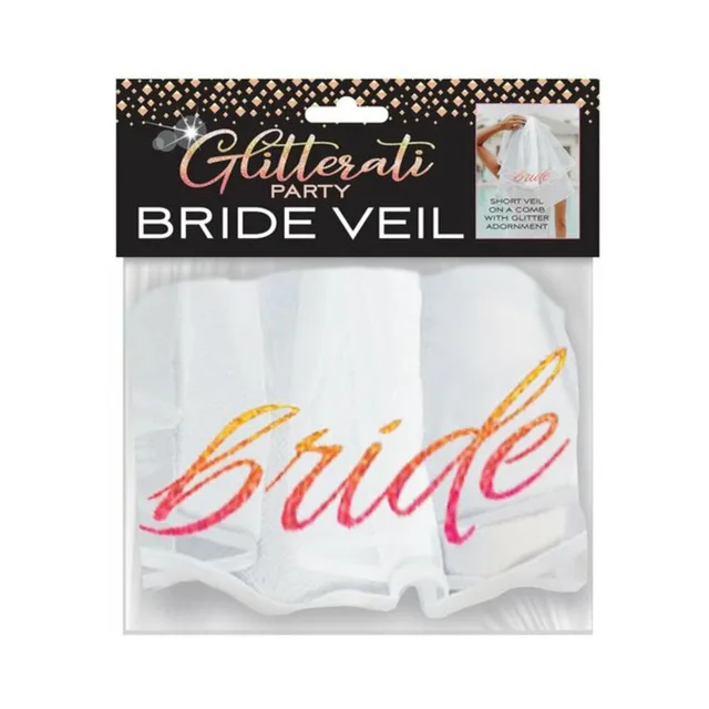 Packaged white Glitterati Bride veil with rose-gold script