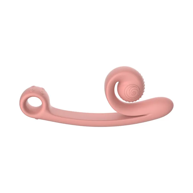 peach Snail Curve dual vibrator with curled shell-shaped arm