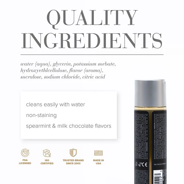 System JO Gelato Mint Chocolate 4 oz ingredient panel beside bottle rear