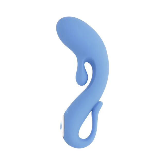 Front view of blue S-curved vibrator with open lower loop