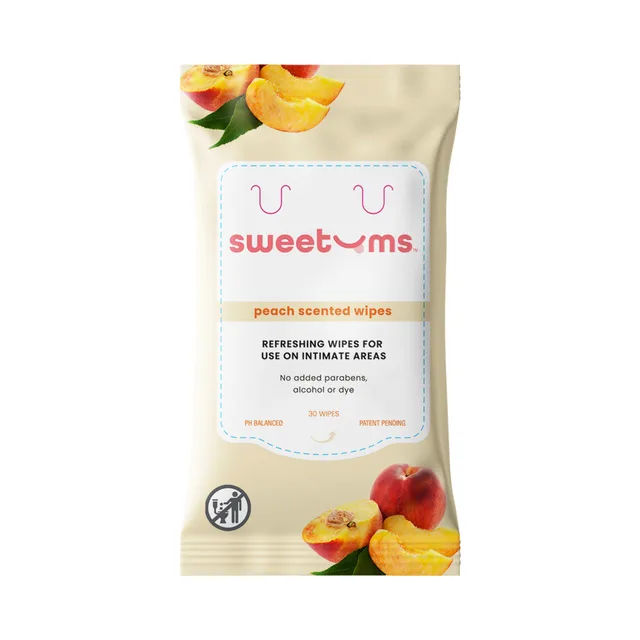 Sweetums Peach Scent unflavored wipes beige 30-pack with peach artwork