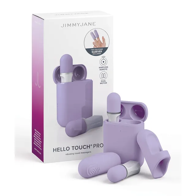 light purple Hello Touch Pro case with two mini massagers and finger sleeves