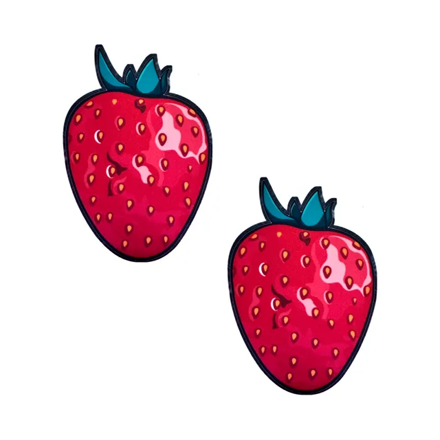 pair of red illustrated strawberry-shaped edible nipple pasties