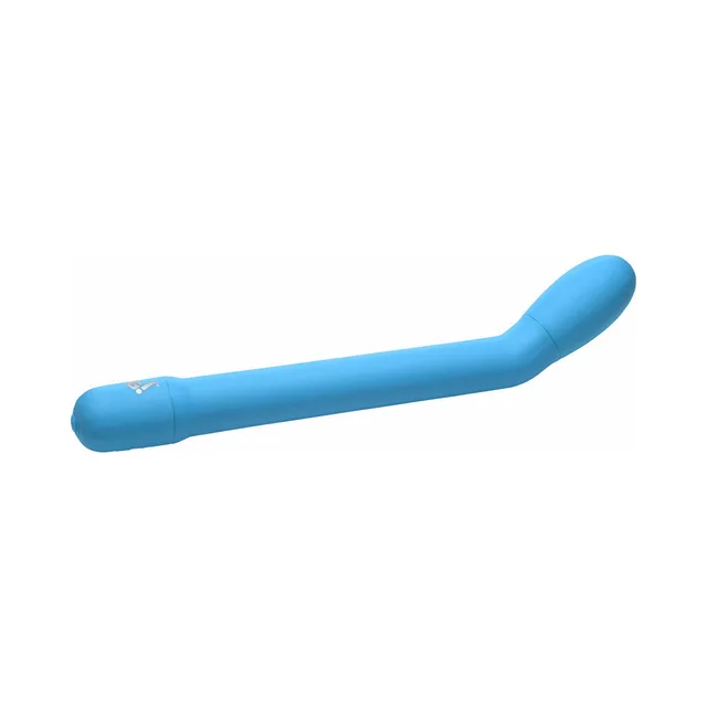 BANG blue slim curved vibrator left side profile of the angled neck