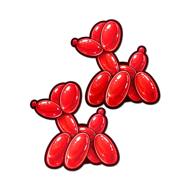 Pastease red balloon animal breast pasties matching glossy balloon-dog pair with black outlines