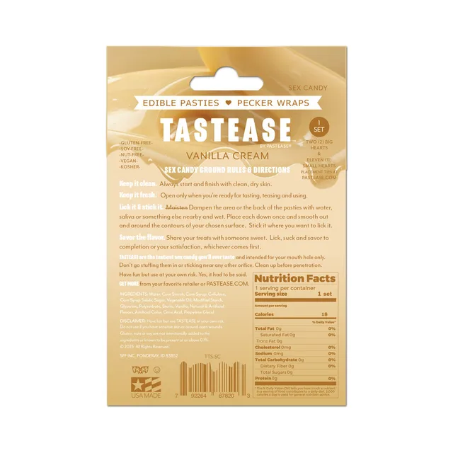 Rear panel of Tastease Sweet Cream pasties package