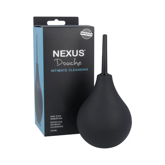Nexus black 224 ml anal douche beside retail box
