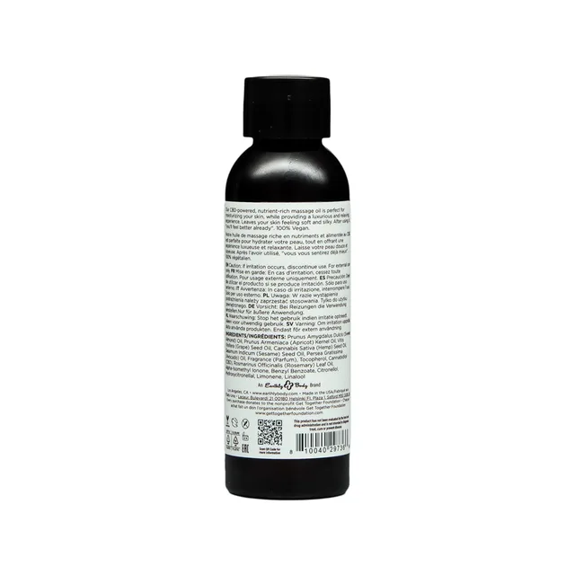 Back label of 2 oz Earthly Body Isle of You massage and body oil