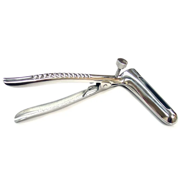 Rouge Garments Stainless Steel Anal Speculum polished hinged speculum in open side view