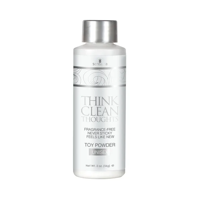 White Sensuva Think Clean Thoughts 2 oz toy powder bottle with silver cap
