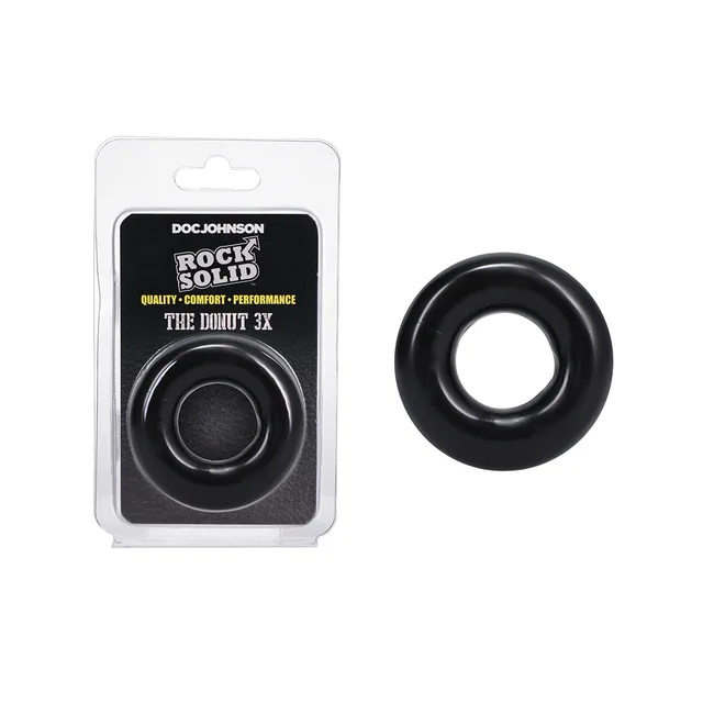 Rock Solid The Donut black 2-inch TPE cock ring beside front retail package