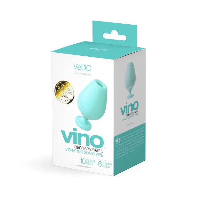 turquoise VeDO Vino sonic vibrator in white and aqua retail box