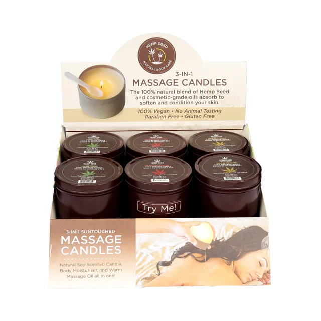 Front view of Earthly Body holiday candle pre-pack display