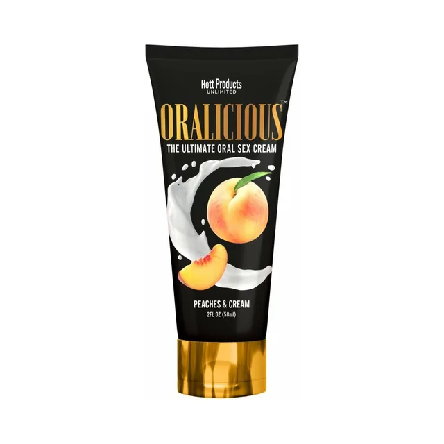 Oralicious Peaches and Cream two-ounce black tube with gold cap