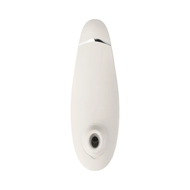 Front view of warm gray Womanizer Premium 2 with circular air opening