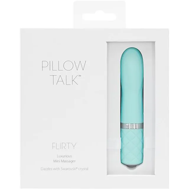 BMS Pillow Talk Flirty teal bullet vibrator in window box