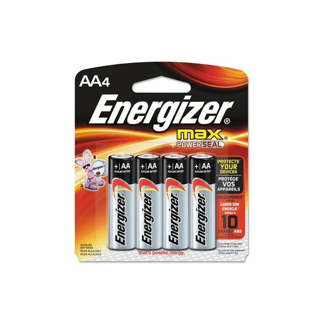 Energizer Max retail blister card with four AA batteries
