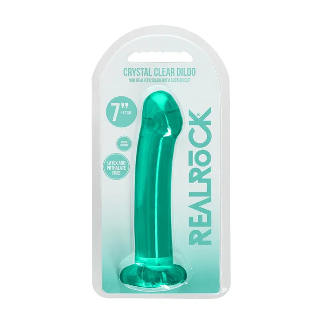 Turquoise RealRock curved 7-inch dildo in retail pack