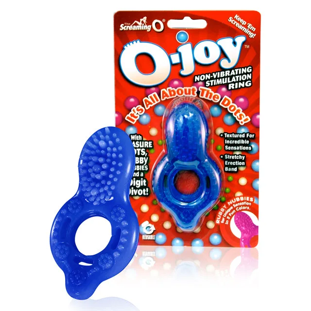 Blue Screaming O O-Joy textured ring mounted on red retail card