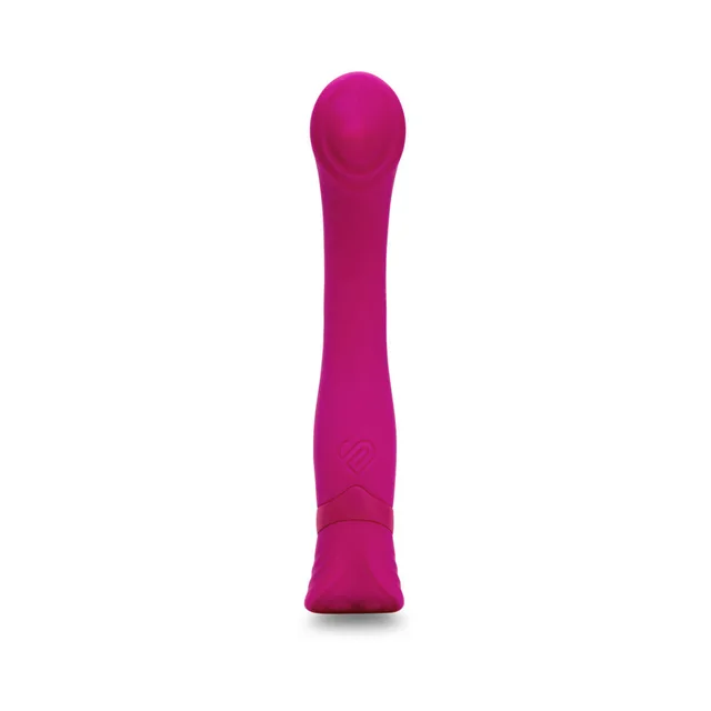 front view of magenta Calypso vibrator with rounded roller-ball head and flared base