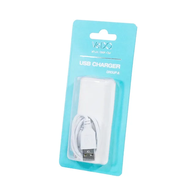 VeDO USB Charger A angled package with USB plug and compact connector