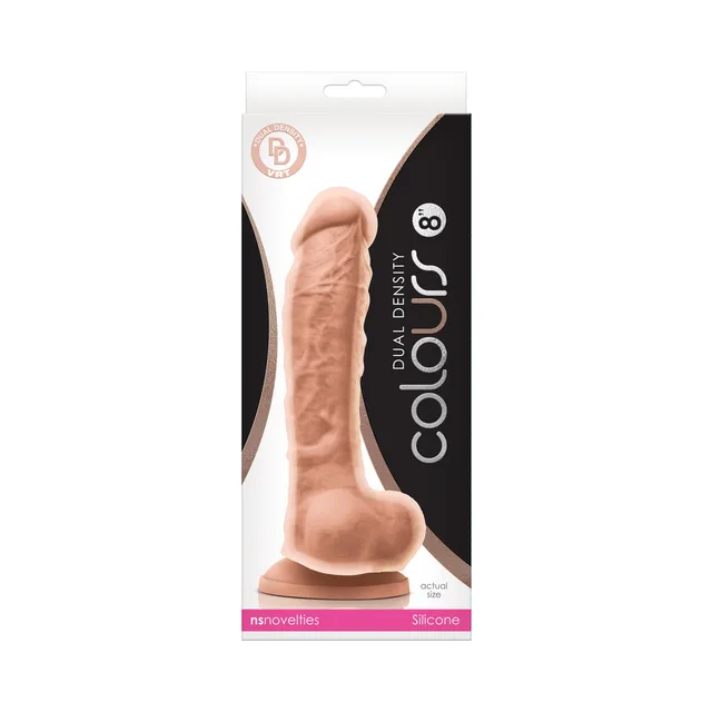 NS Novelties Colours beige 8-inch dildo white-and-black retail package with sculpted shaft visible